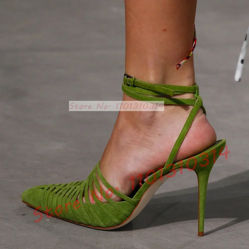 Women'S Shoes Trendy - Green Vegan Suede Strappy Sandals Ladies