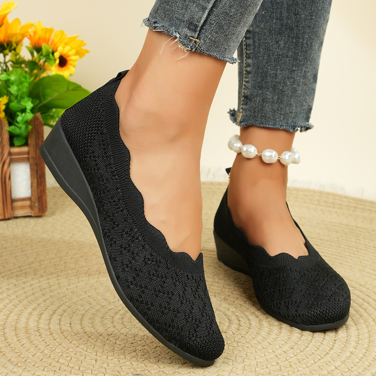 Women's Breathable Knit Flats  - Women Shoes Size บทวิจารณ์และราคา