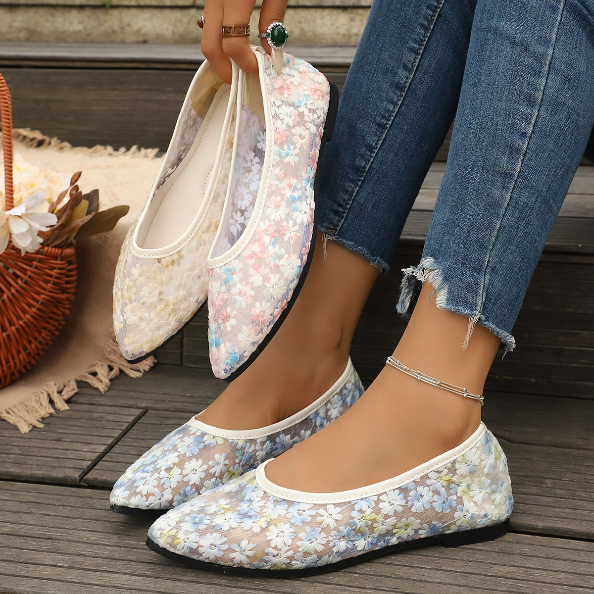 Summer Elegant Flower Low Heel - Women'S Shoes Large บทวิจารณ์และราคา