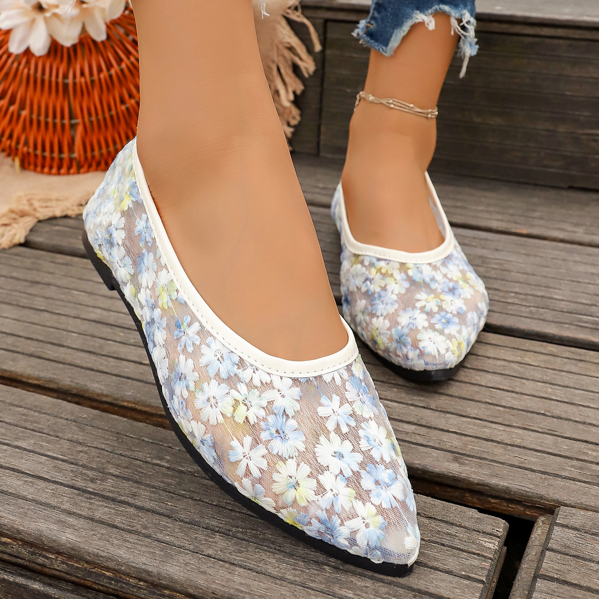 Summer Elegant Flower Low Heel - Women'S Shoes Large บทวิจารณ์และราคา