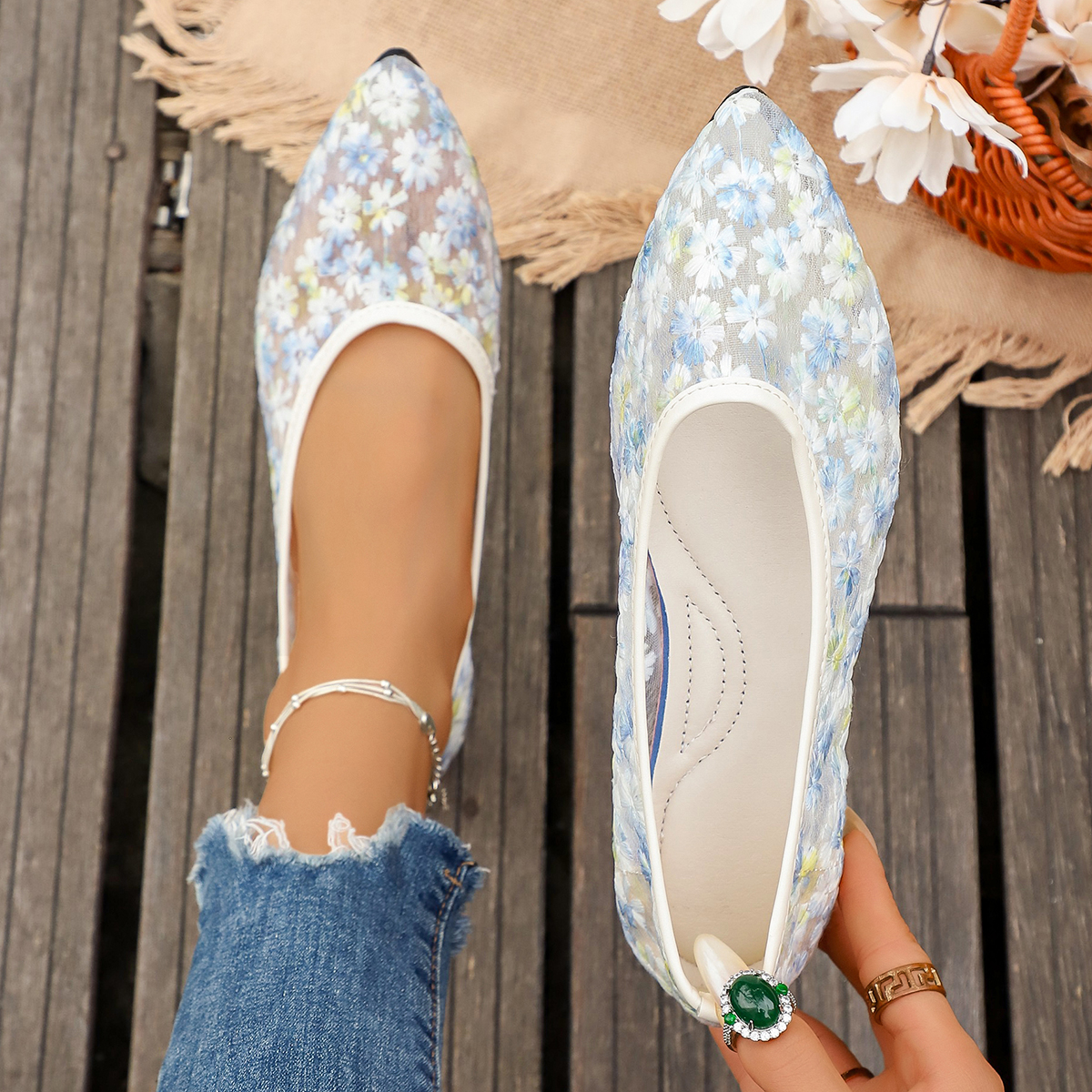 Summer Elegant Flower Low Heel - Women'S Shoes Large บทวิจารณ์และราคา