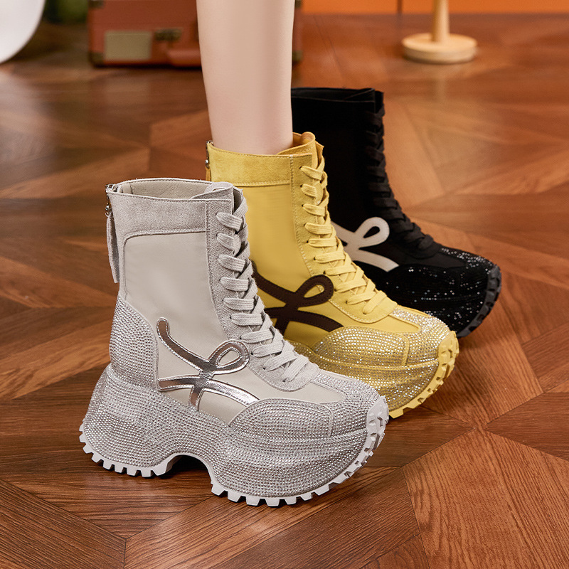 Women's Thick Sole High-top Fa - Women'S Shoes Trendy บทวิจารณ์และราคา