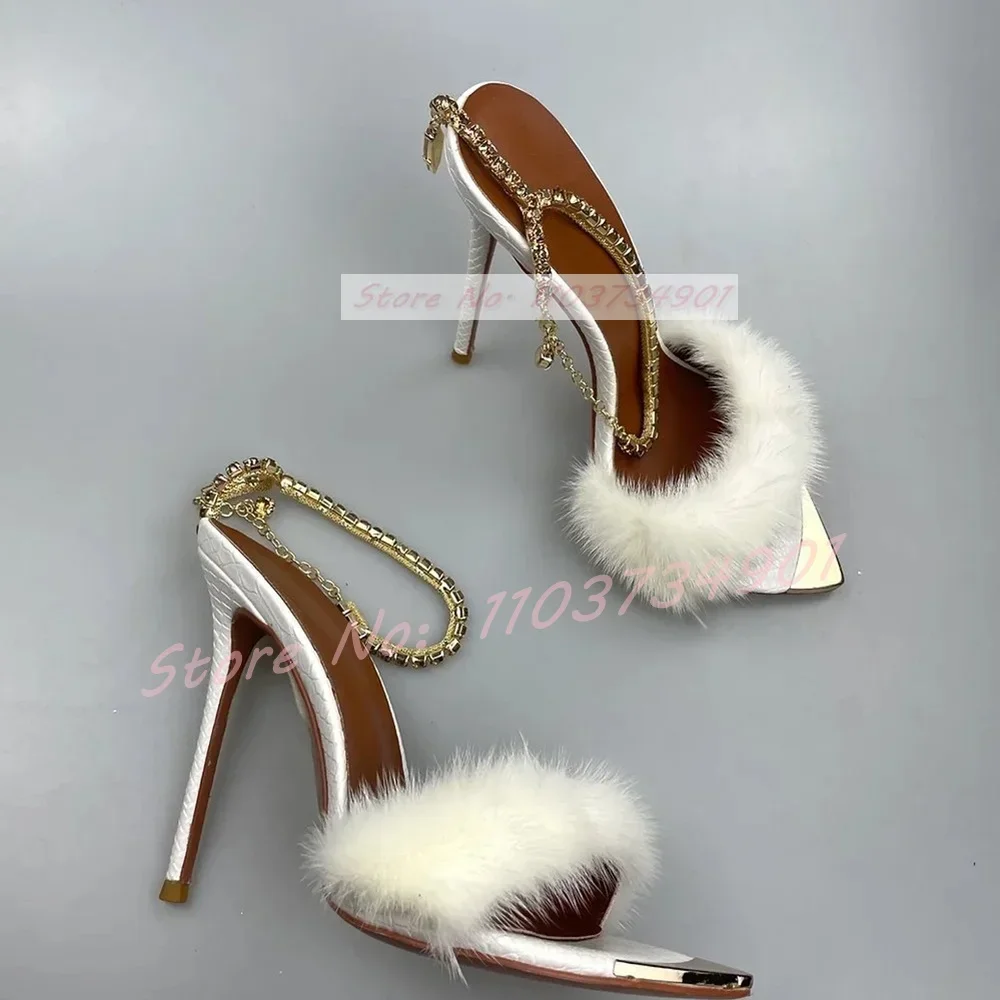 White Furry Crystals Chain Ank - Women'S Shoes Trendy บทวิจารณ์และราคา